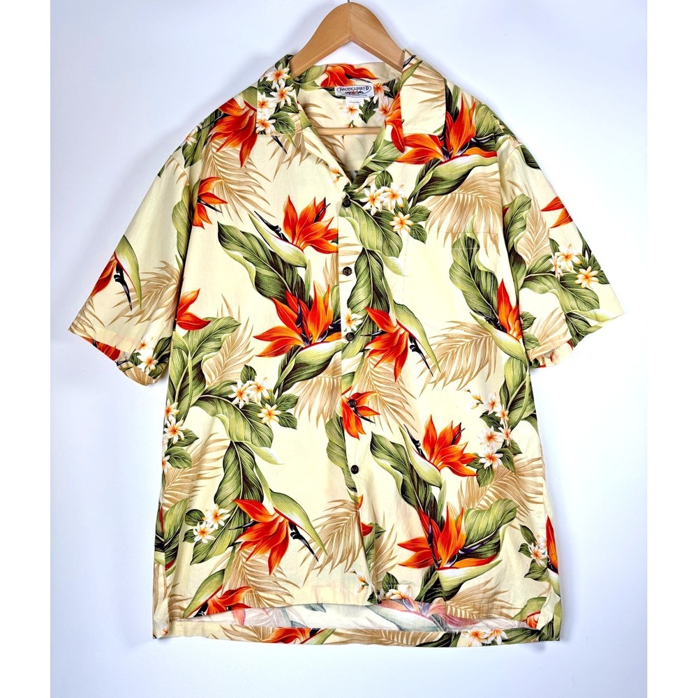 Pacific Legend Hawaiian Shirt Mens XL Cream Bird of Paradise Floral Aloha